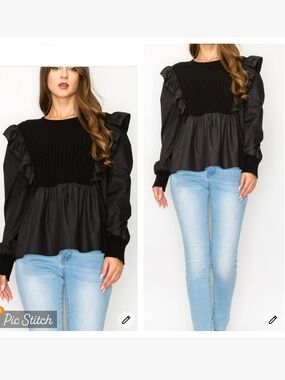 Joh Apparel Stella Top Knit Woven Combo Black